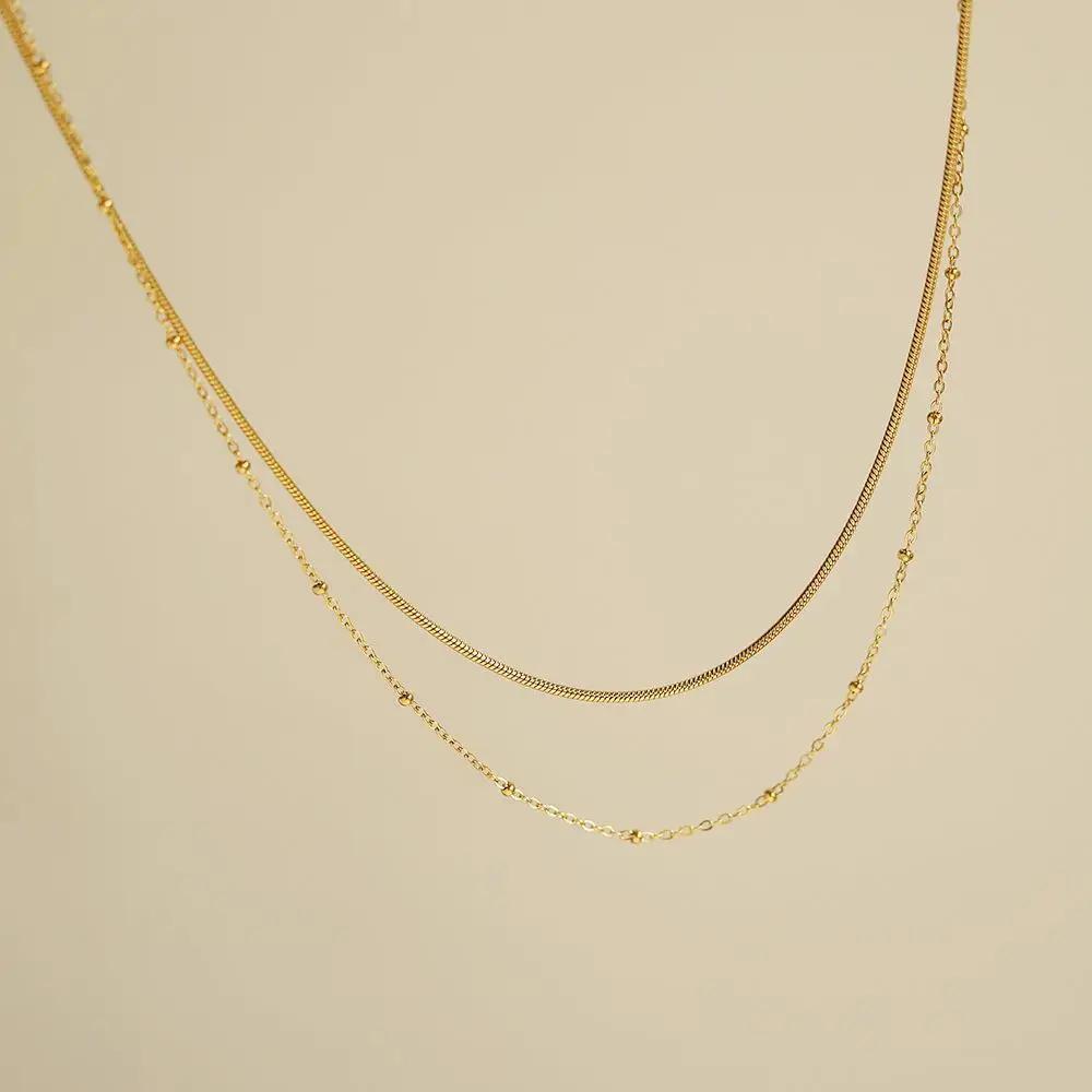 

2024 Hot gold double layer necklace High quality 316L stainless steel party jewelry for women