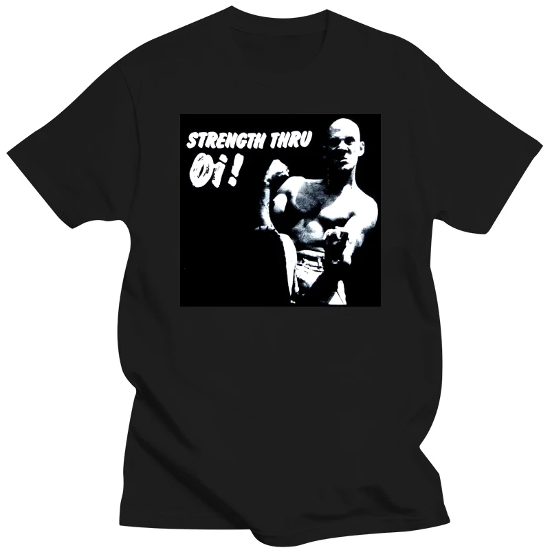 Cotton Tee Shirts Short Sleeve Tops Strength Thru Oi Black T-Shirt Skinhead Punk Mod S-3Xxl Hand Printed Hemd Funny T Shirt