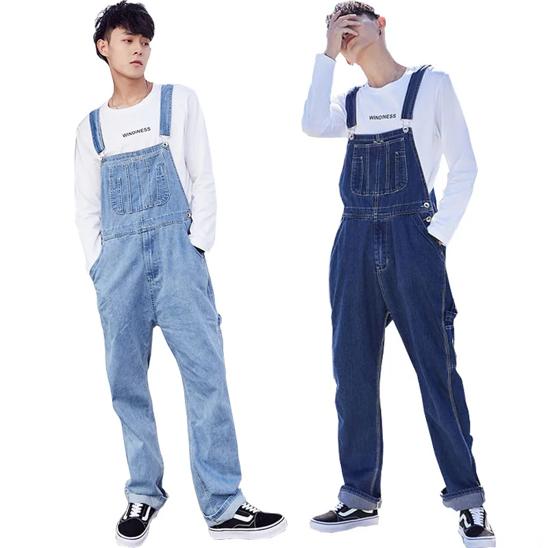 Men's Denim Overalls Large Size Strap Straight Pants Light Blue Jeans Loose Work Clothes Jeans For Men