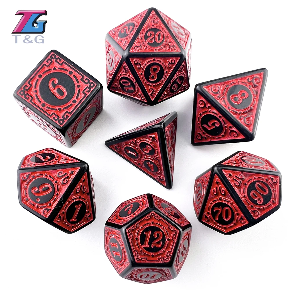 Polyhedral Dice Set with Textures Pattern for DNDGame Table Board Roll Playing Games Accessories