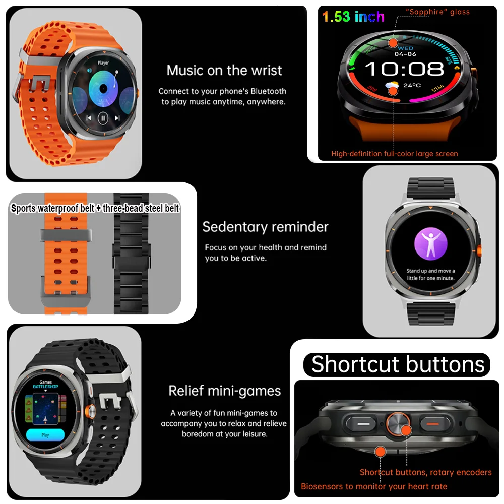 Original AMOLED Screen SK7 Ultra Smart Watch 500mAh Multi-Function Sports Fitness Tracker Health Waterproof Smart watch 2025 NEW