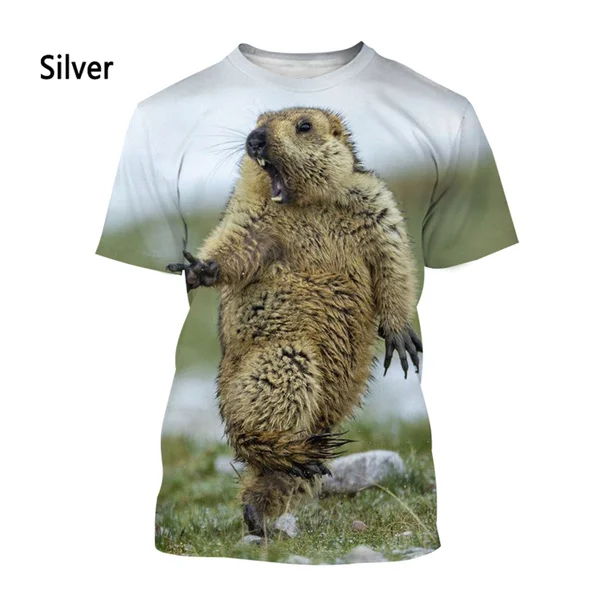 2023 New Fashion Wild Animal Marmot Men and Women 3d Printing Casual Short-sleeved Groundhog T-shirt