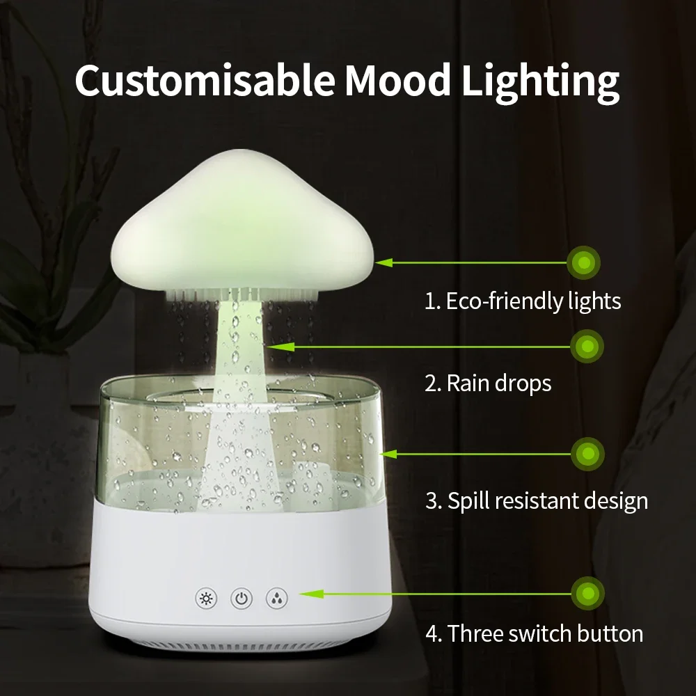 300ML Mushroom Rain Cloud Air Humidifier Colorful Night Light Moisturize Skin Relieve Fatigues for Friends Family Gifts