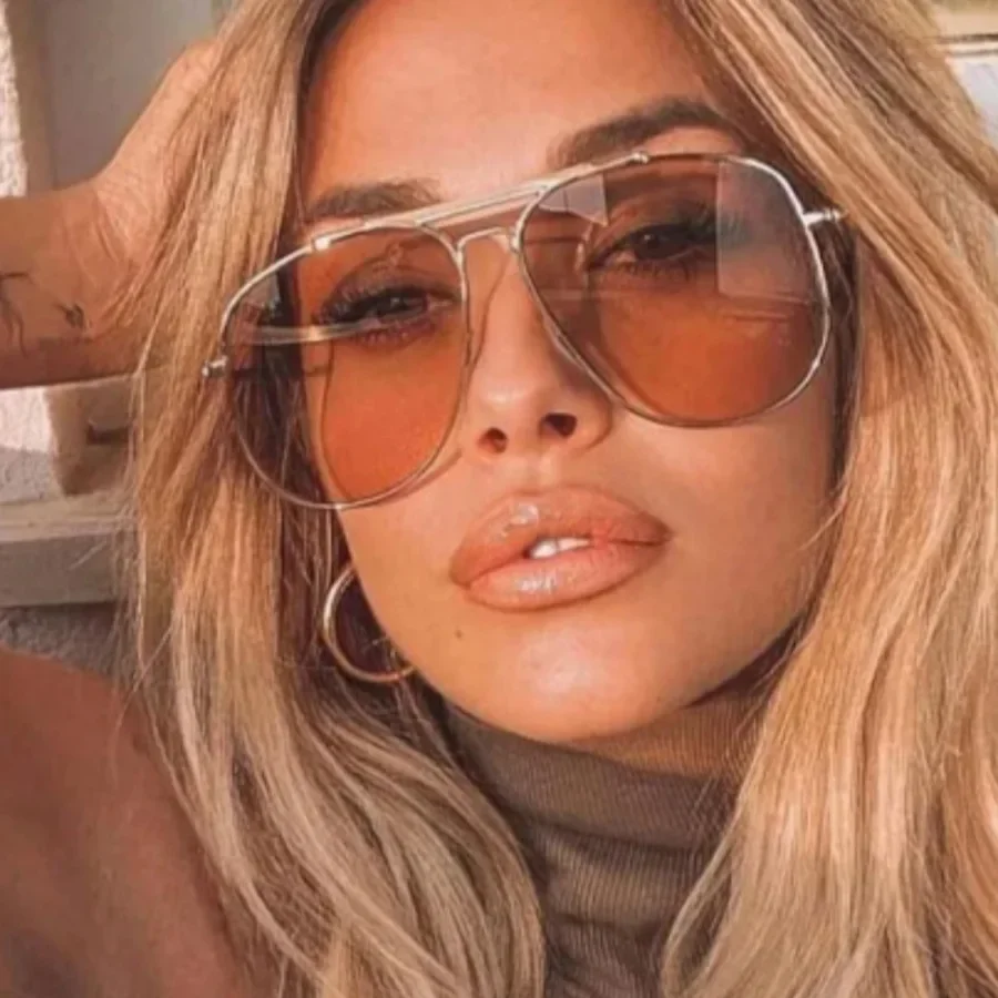 Retro Metal Double Bridge Pilot Women Sunglasses Luxury Designer Big Frame Punk Men Shades Outdoor Travel Driving Sunglass UV400