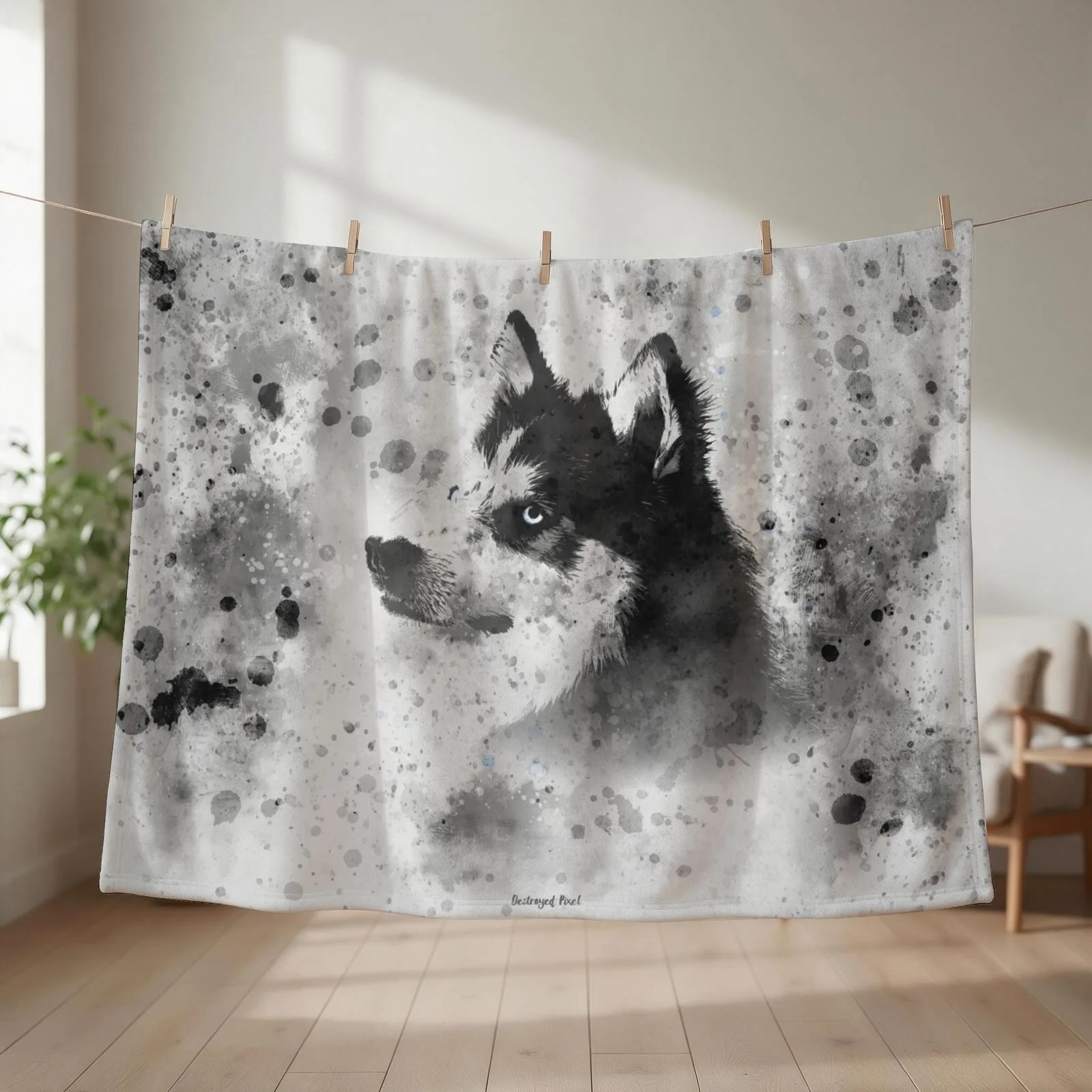 Husky watercolor portrait Throw Blanket Luxury Decorative Sofa Softest for winter Blankets