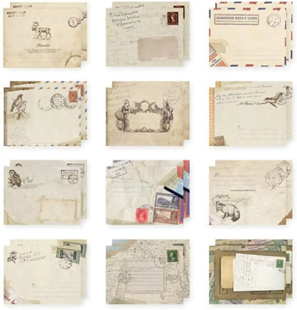 

60 Mini Paper Envelopes, Vintage European Style, 3.7x2.8 inches, for DIY Greeting Cards and Invitations