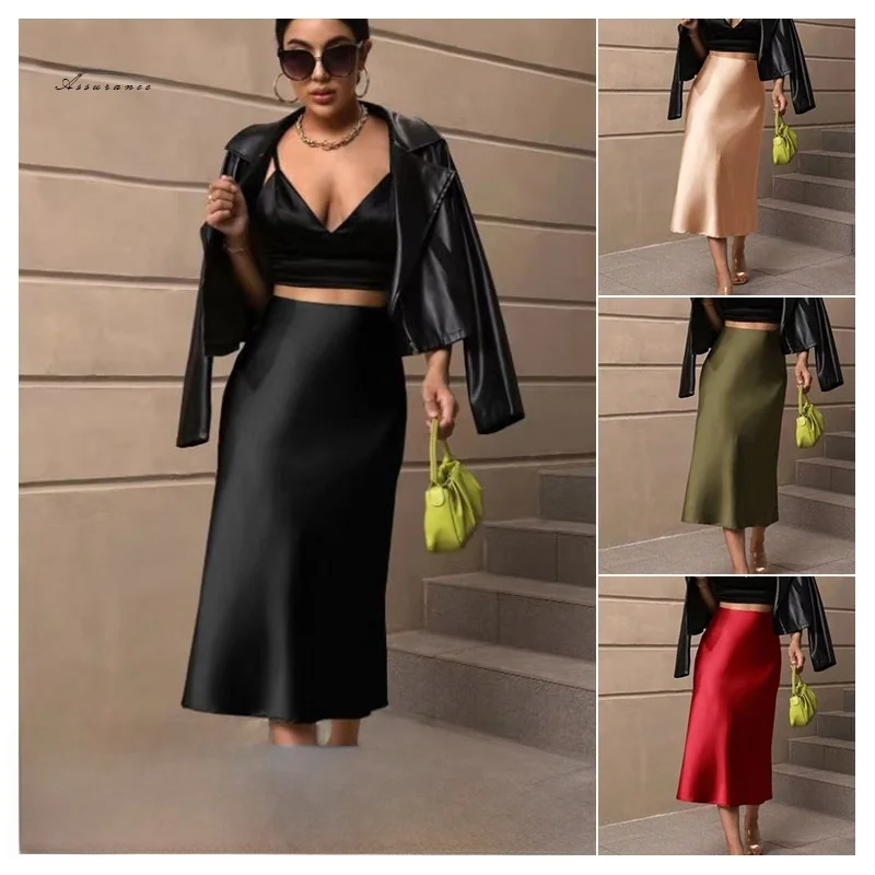 Elegant Fish Tail Skirt Satin Color Dotted Wrap around mid Length Spring Summer New Style Cross Border Women's Casual Wear