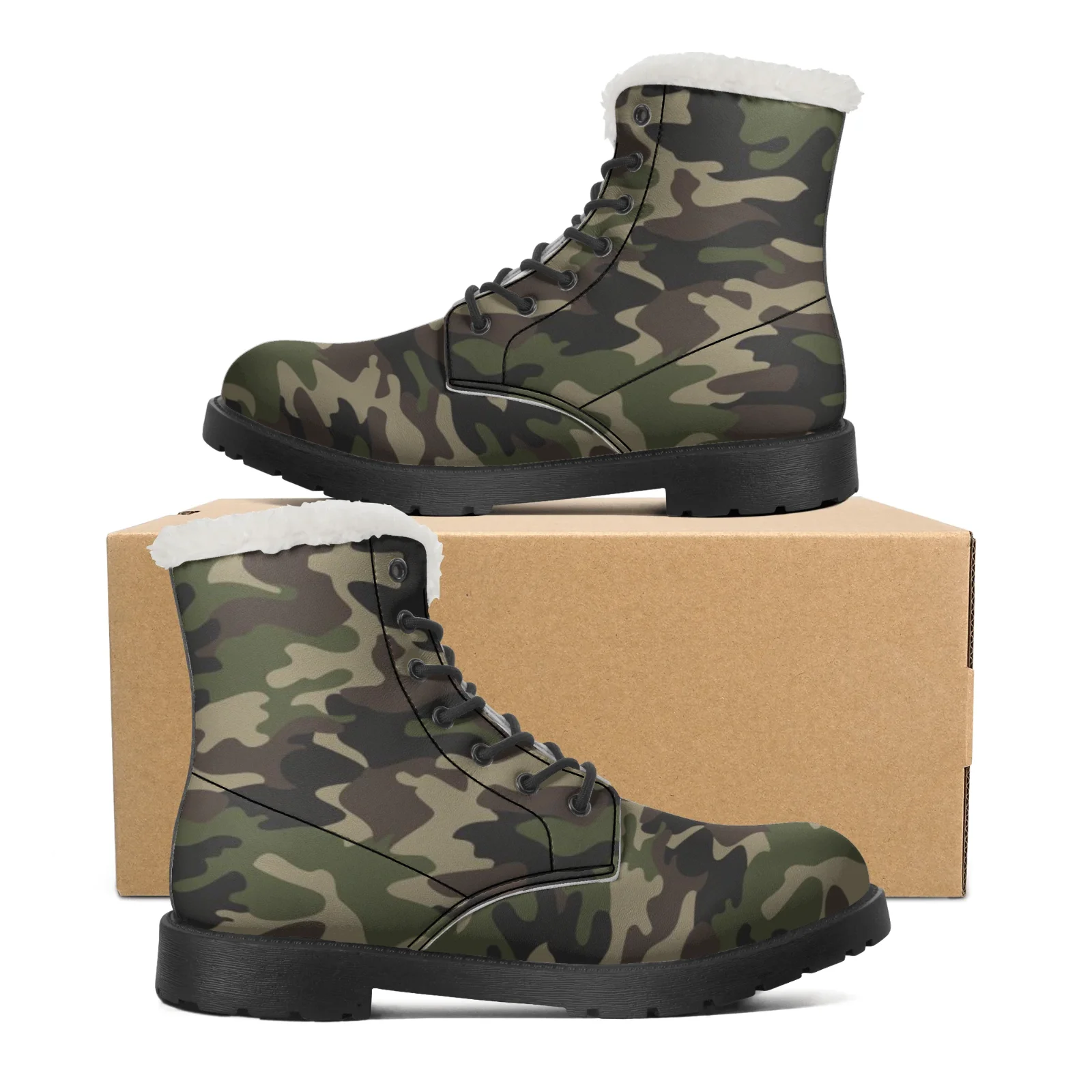 

Jungle camouflage hip-hop style plush boots for men and women youth shoes winter snow boots children's warm mid-calf boots