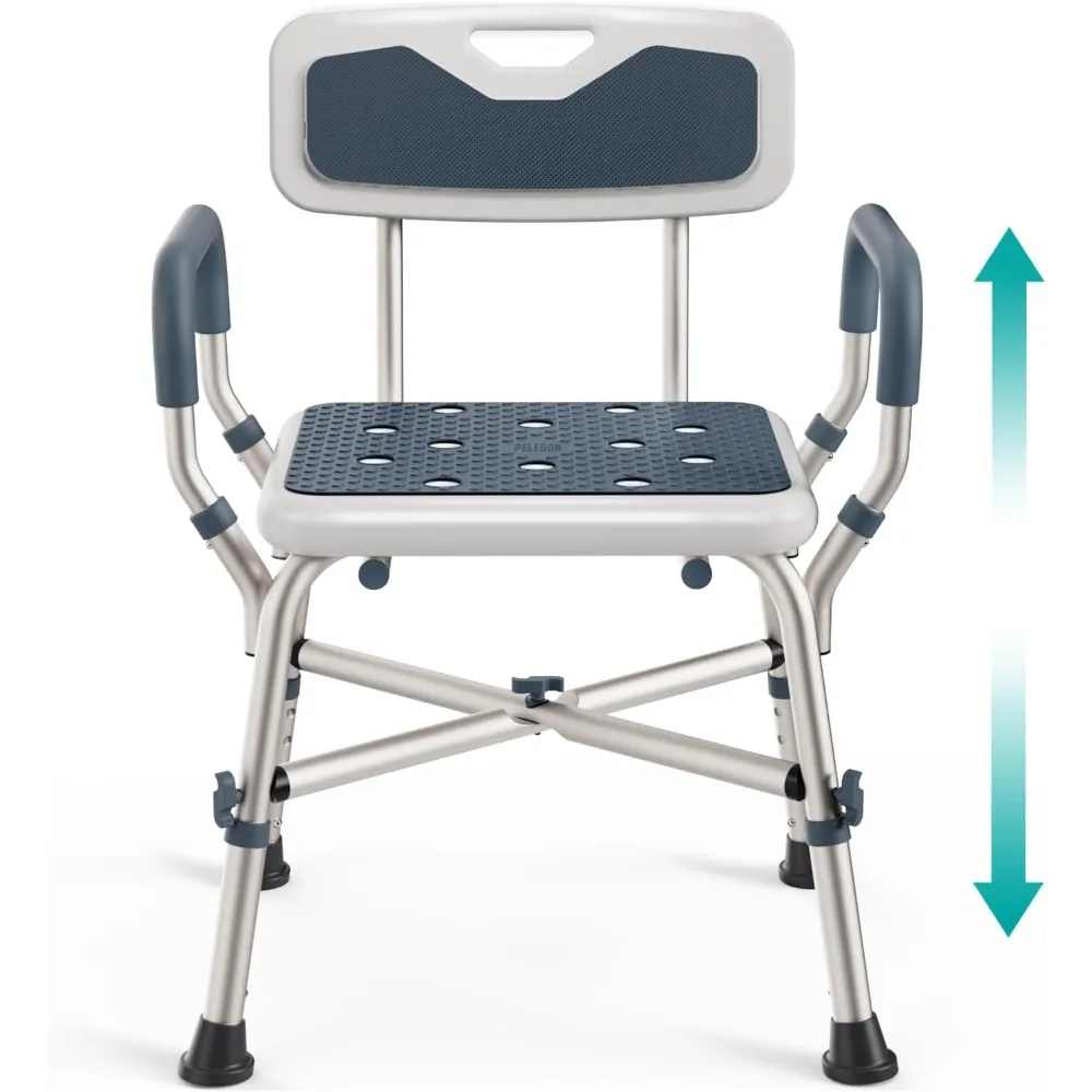 

Adjustable Height Heavy Duty Shower Chair for Elderly and Disabled with Padded Armrests and Back Support Blue Bath Seat