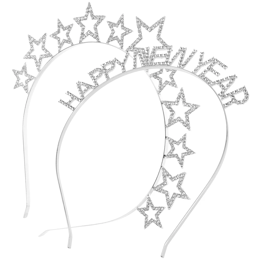

2 Pcs Glitter Star Headband Pentagram New Year Eve Headbands Years Hair Accessories