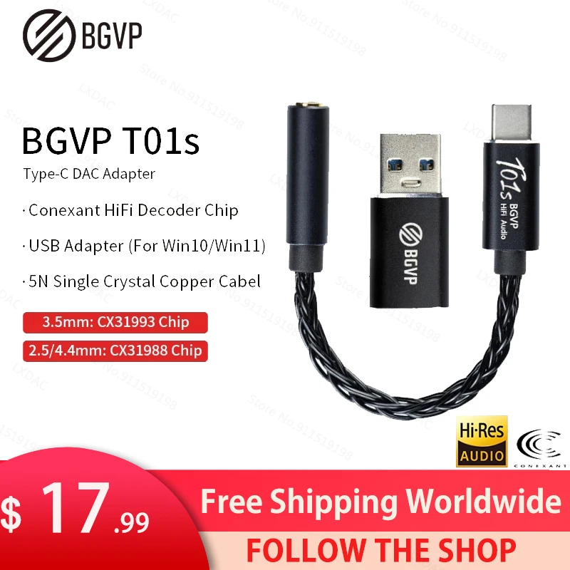BGVP T01s Dac ถอดรหัสเสียง HiFi หูฟัง USB TypeC ถึง2.5/3.5/4.4มม.อะแดปเตอร์เชื่อมหูฟัง32bit ดิจิตอลถอดรหัส AUX Converter