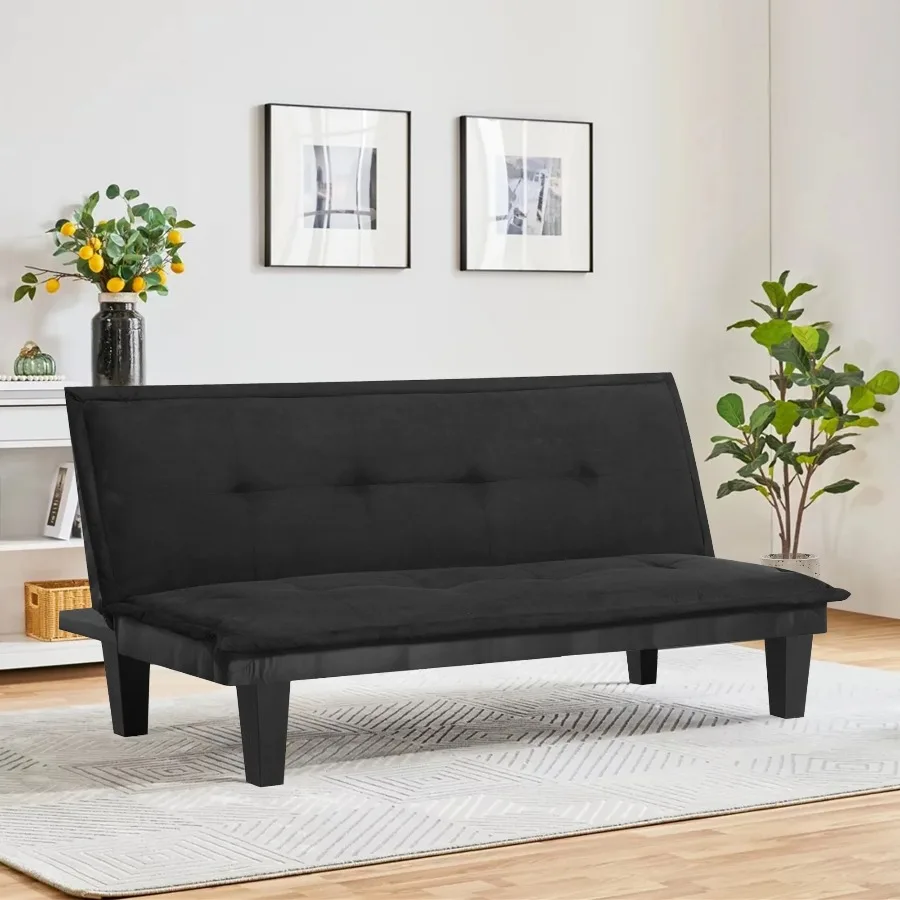 Modern Faux Suede Convertible Futon Sofa Bed,Upholstered Futon Couch with 3 Adjustable Backrest Angles,Suitable for Apartmen