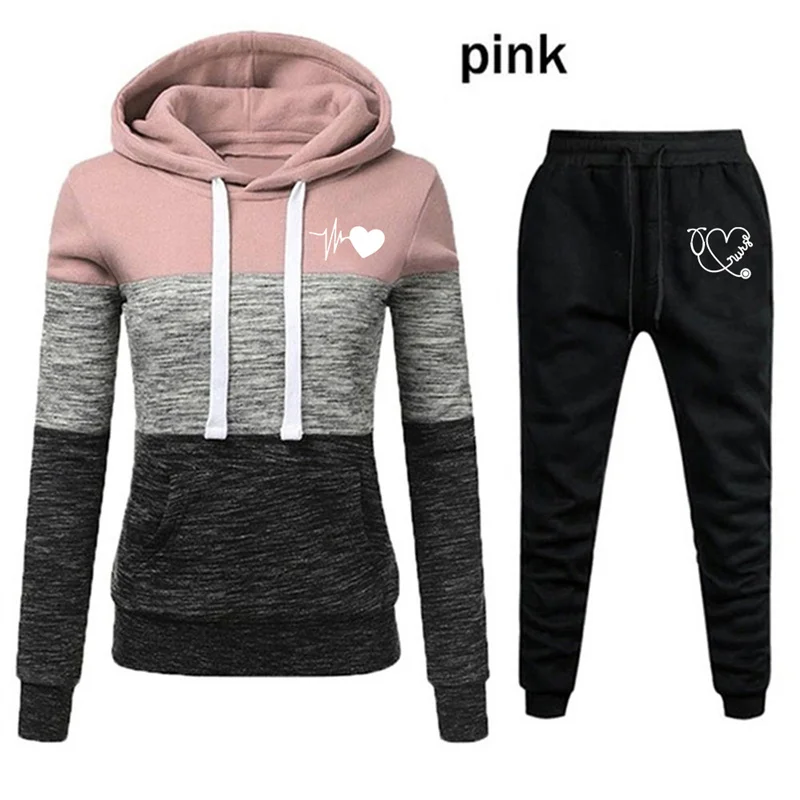 Women's Tracksuits Patchwork Printed Hoodies and Pants 2 Piece Set Spring Autumn Fashion Sport Casual Female Suit