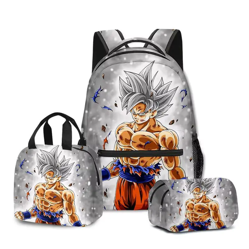 Anime Dragon Ball Z Goku 3d Backpack Printing 3-Piece Set Students Back To School Seasongift Fashion Schoolbag Lunch Bag Pen Bag