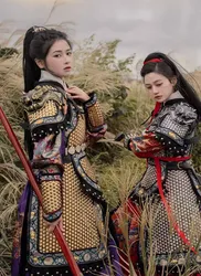 Soldier Armor Outfit Women Ancient Chinese Generals Cosplay Costume Golden Silver Black Slim Split Metal Armor For Women