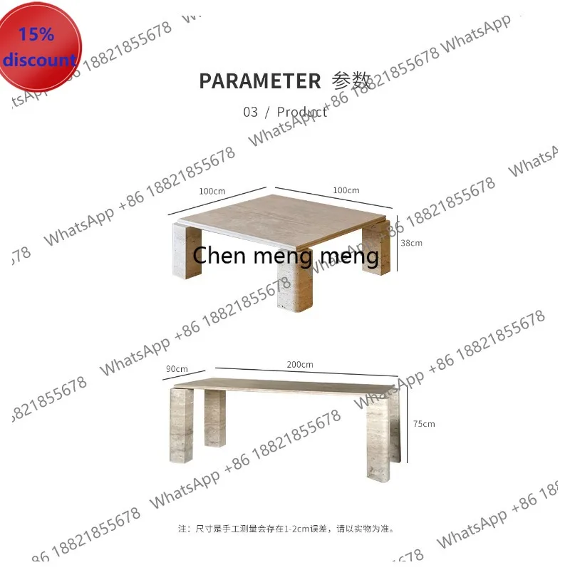 

Комбинация журнального и приставного столиков M182 из натурального травертина, винтажный стиль, для гостиной, квадратный, креативный, дизайнерская модель