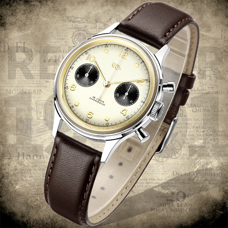 RED STAR ธุรกิจผู้ชาย Chronograph นาฬิกา Original st1901 Seagull Movement 1963 38 มม.Air Force นักบิน Chrono นาฬิกา GOOSENECK