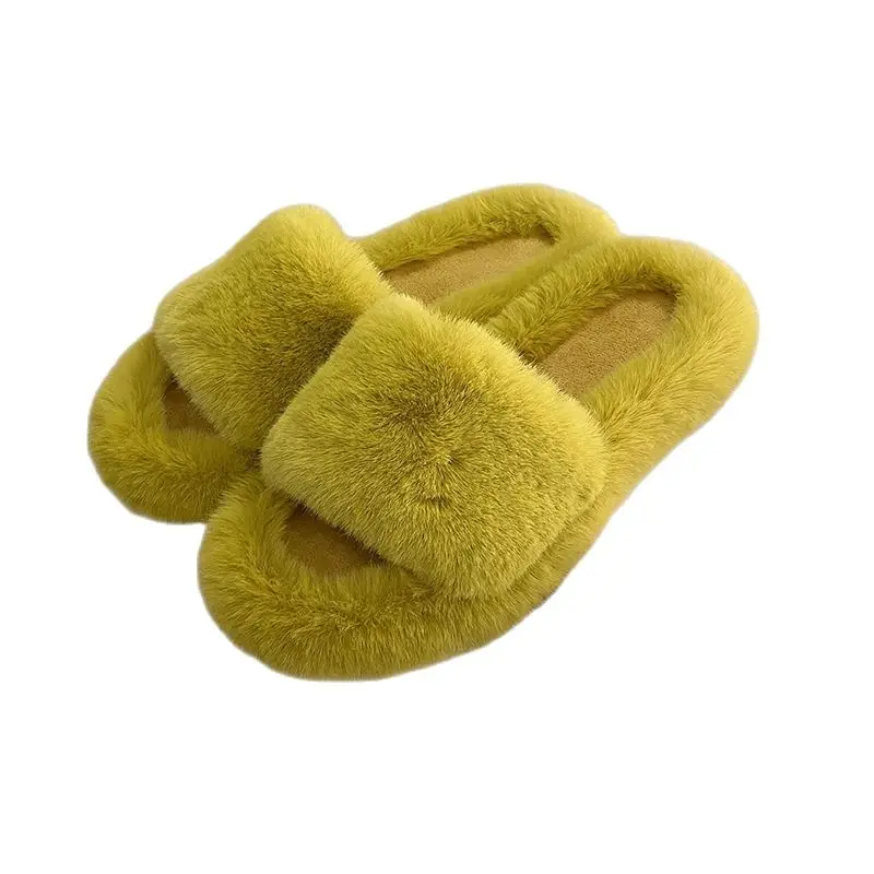 2023 Luxury Women Slippers Soft Winter Fluffy Faux Fur Home Shoes Eva Flat Bottom Ladies Slides