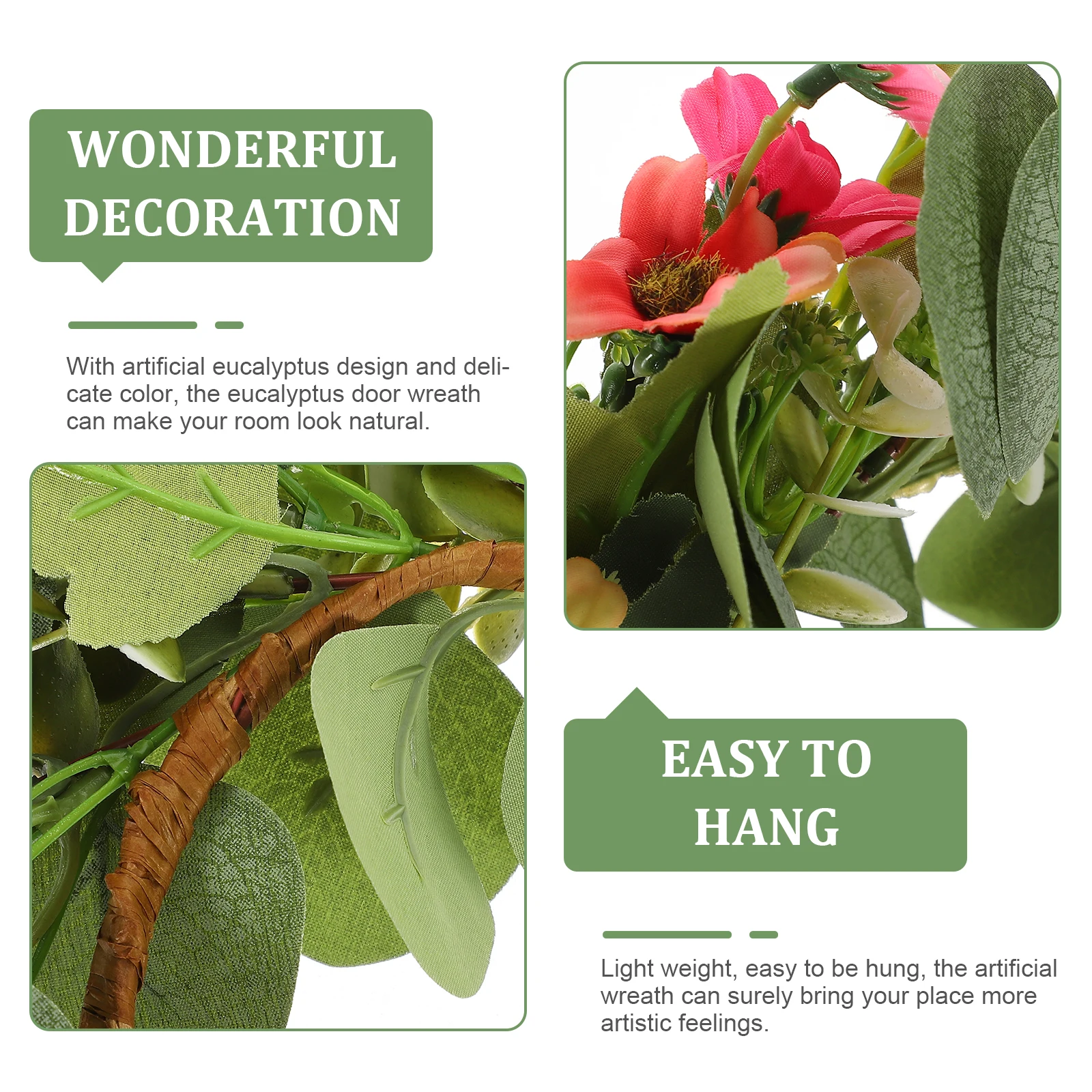 

Eucalyptus Leaf Wreath Artificial Spring Home Decor Flower Front Door Adornment Simulation Leaves WreathSpring Eucalyptus