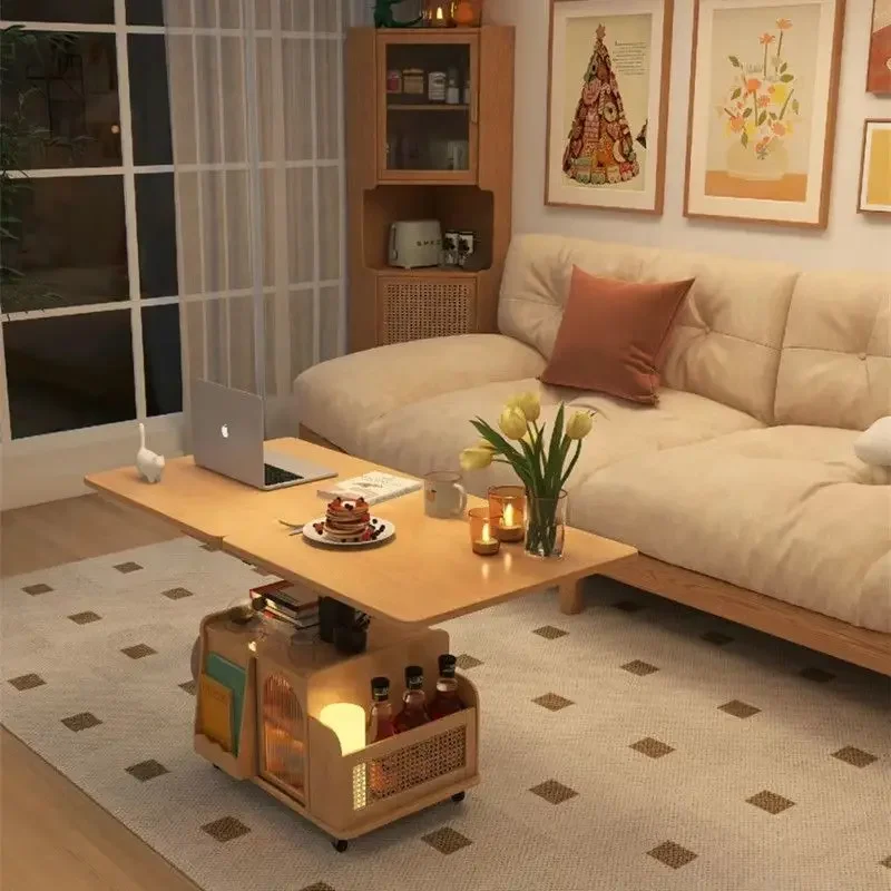 Hot items in the store Solid wood explosion lifting coffee table mobile cart tea table folding