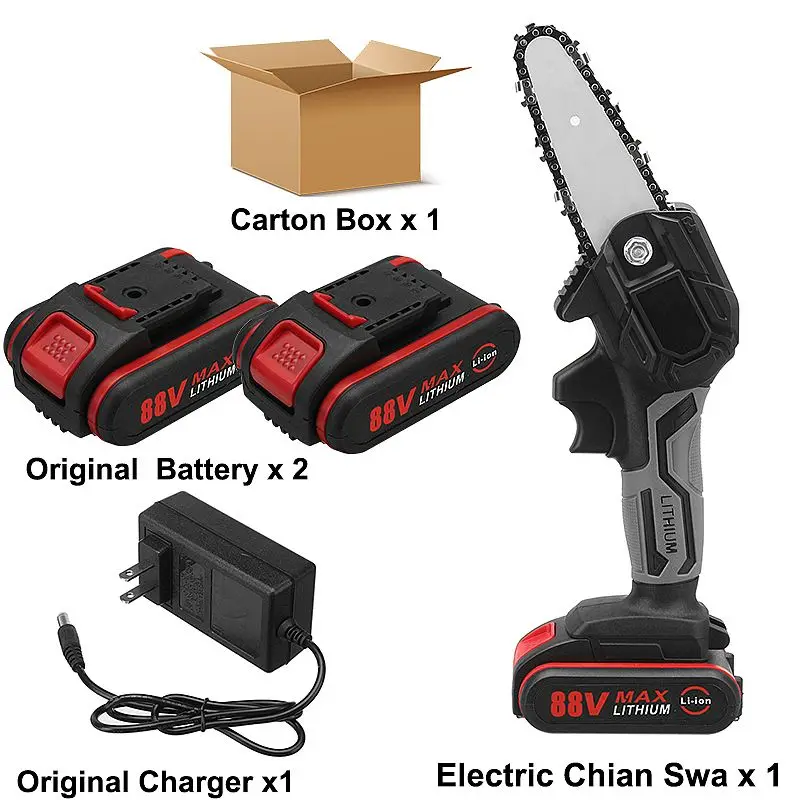 1200W 4 pollici 88VF Mini sega elettrica sega a catena con 1/2 batteria ricaricabile una sola mano lavorazione del legno potatura attrezzo da giardino spina europea