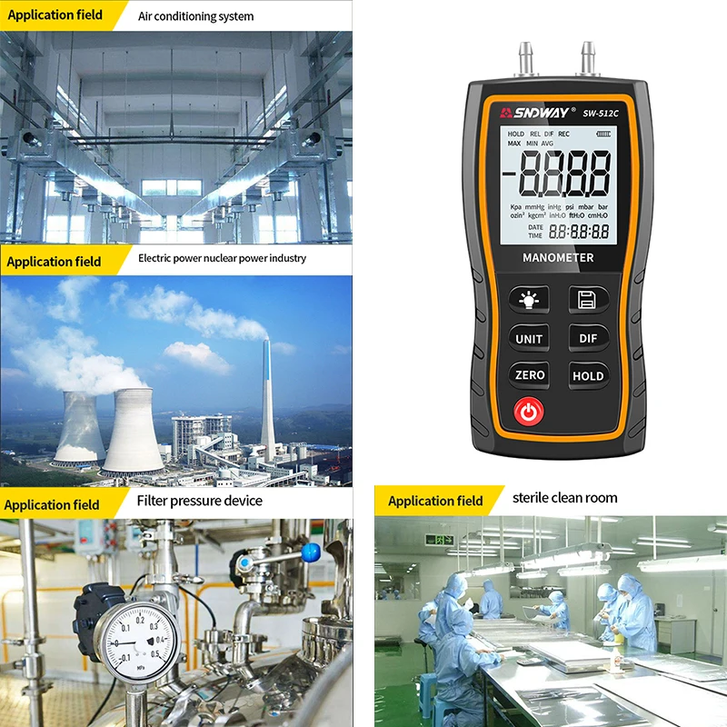 SNDWAY SW-512 serie manometro digitale manometro aria ± 103.42 KPa 0.01 risoluzione aria pressione differenziale Kit strumenti