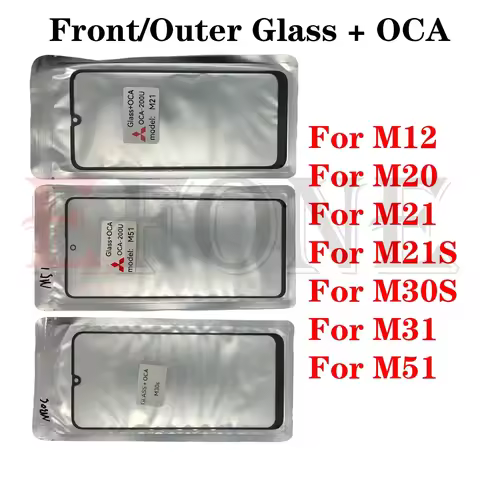 For Samsung Galaxy M12 M20 M21 M21S M30S M31 M51 Front Outer Glass with OCA Touch Screen Glass Lens Panel