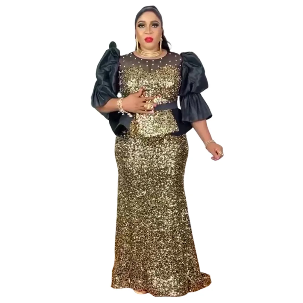 

Sequin Dashiki African Dresses for Women Autumn African Short Sleeve Polyester Party Evening Wedding Long Maxi Christmas Dress