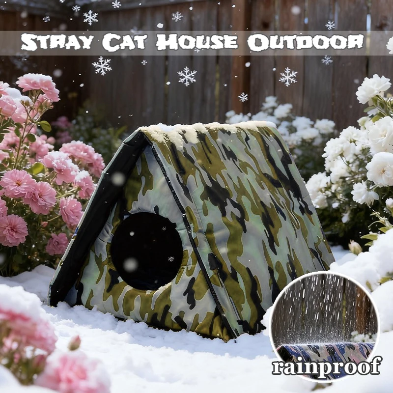 

Triangle Outdoor Cat House Waterproof Oxford Fabric Winter Warm Shelter with Detachable Mat for Stray Cat Tent All-Weather Use