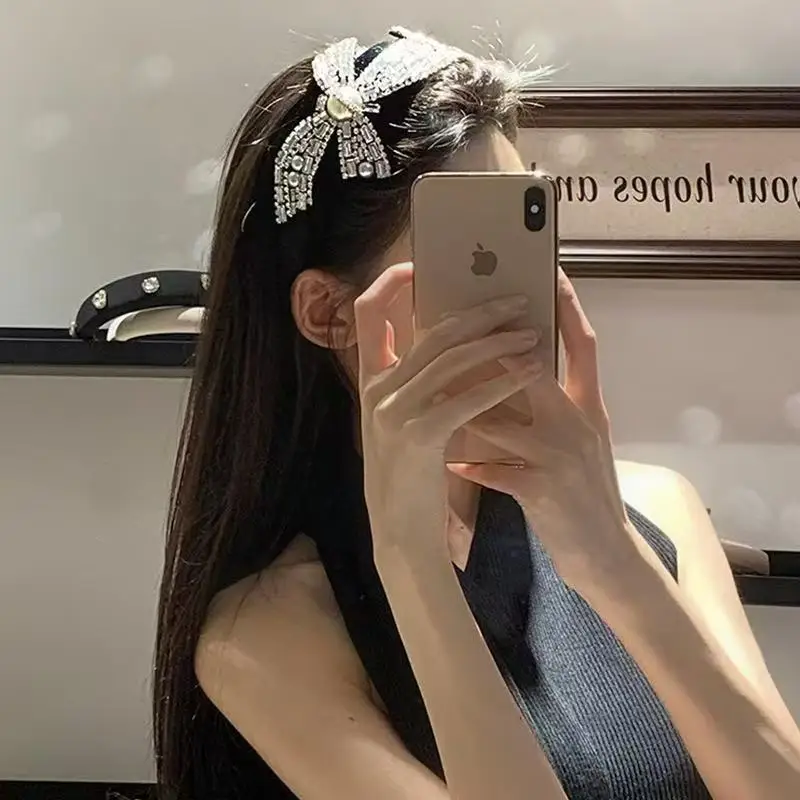 Coreano barroco cheio de diamante arco faixa de cabelo flores de cristal headbands largo hairband high-end estilo ocidental retro corrente de diamante