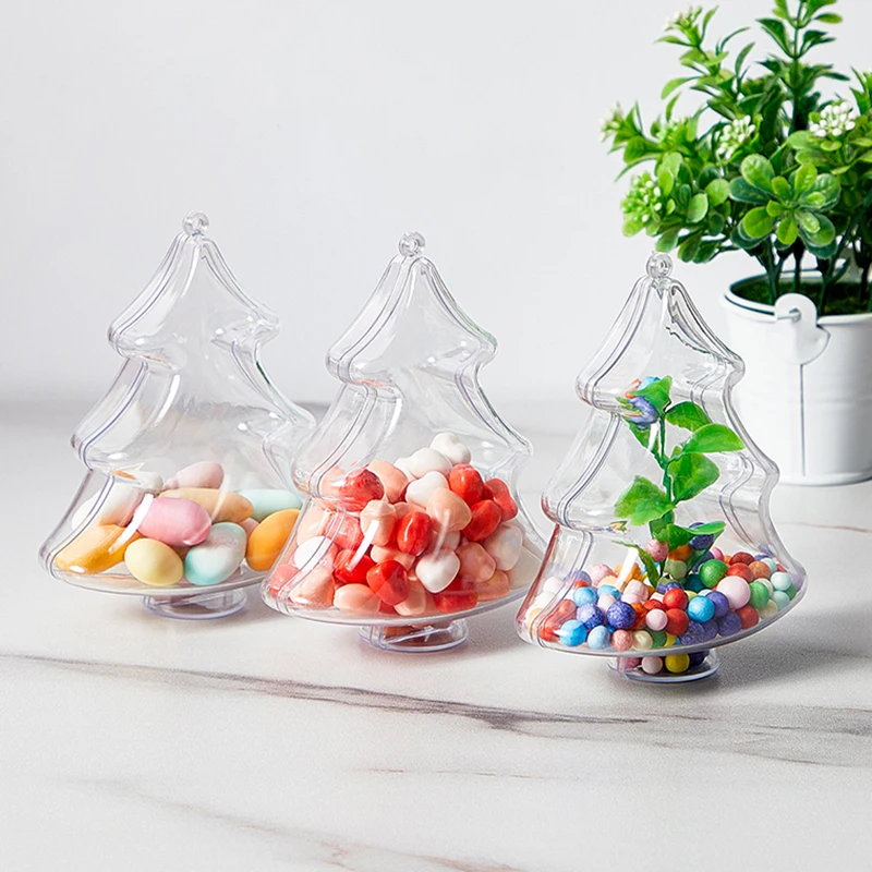 10/20pcs Christmas Tree Shaped Candy Box Clear Plastic Fillable Chocolate Gift Packing DIY Container Xmas Party New Year Gift