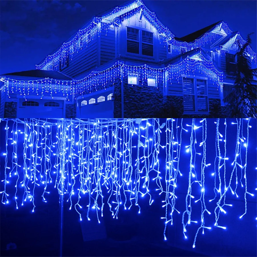 Impermeabile 8 modalità LED Icicle Curtain String Lights Outdoor collegabile 5M Christmas Fairy Lights ghirlanda per decorazioni da giardino per feste