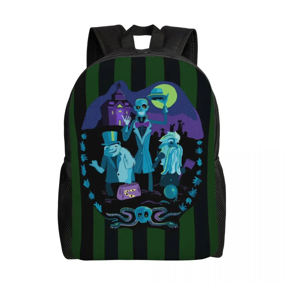 

Custom Haunted Mansion Backpacks Men Women Casual Bookbag for College School Halloween Ghost Bags