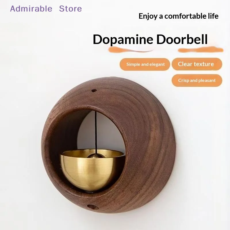 [W]1Pcs Round Bell Black Walnut Wood Hanging Doorbell Wind Chimes Decor Wooden Magnetic Door Bell Entrance Opening Chime