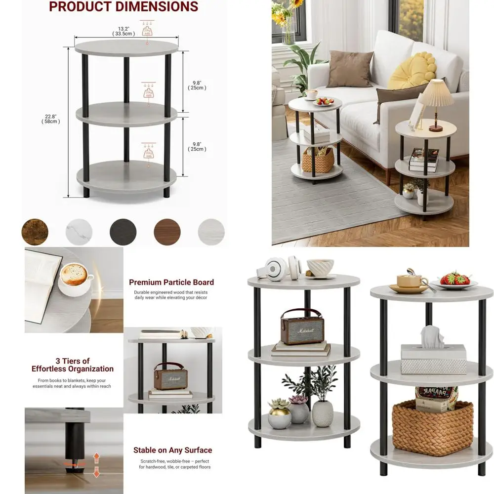

3-Tier Round Accent Table Set, Vintage Industrial Style, Suitable for Small Spaces, Greige