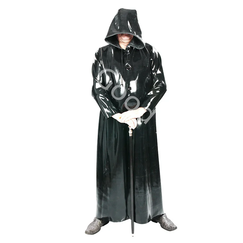 

Sexy Latex Cape With Hood Front Buttons Rubber Robe Gummi Coat Bolero Top Blazer Plus Size