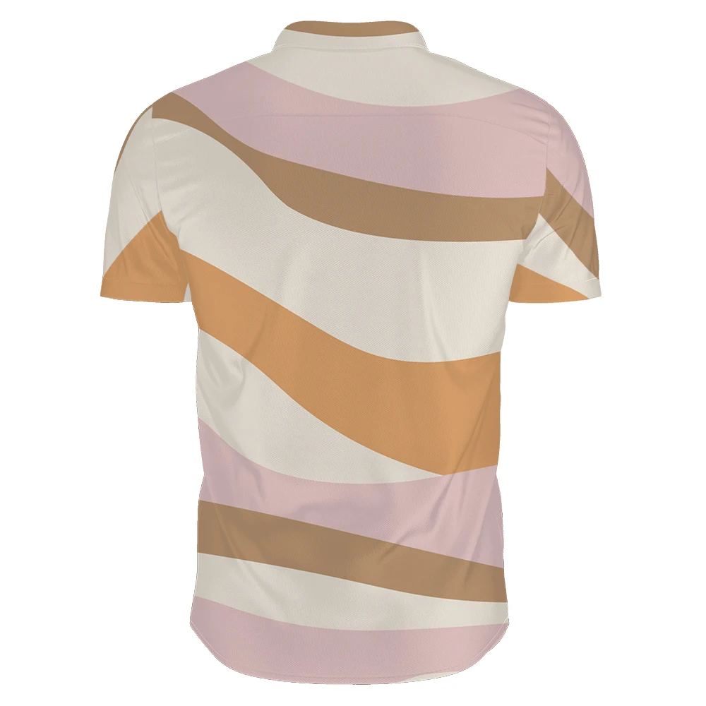 3D Printed  Shirt For Men Colorful Striped Pattern T-Shirts Summer Loose Street Lapel Top Button Short Sleeve Tees