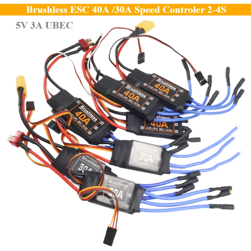 Controlador de velocidade esc 40a /30a sem escova 2-4s com 5v 3a ubec rc fpv quadcopter aviões helicóptero f450 f550 s500 motor expandir