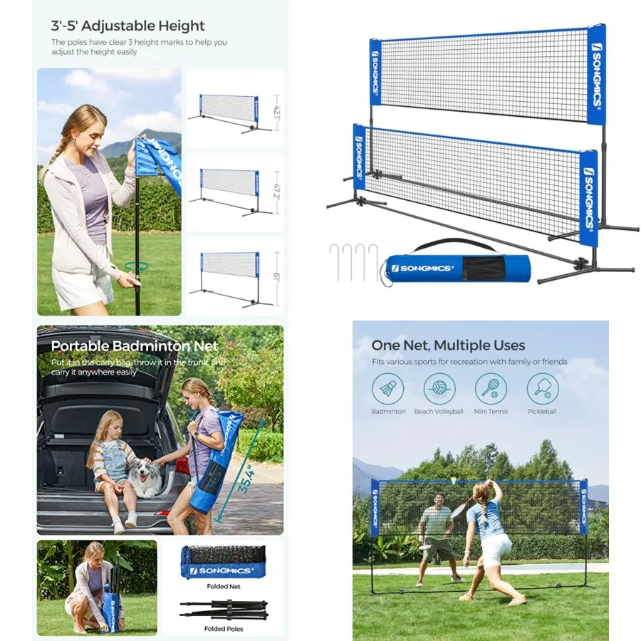 

Badminton Net, Height Adjustable Volleyball Net, Pickleball Net for Junior Tennis,,Indoor Outdoor Court, Foldable Nylon Net wit