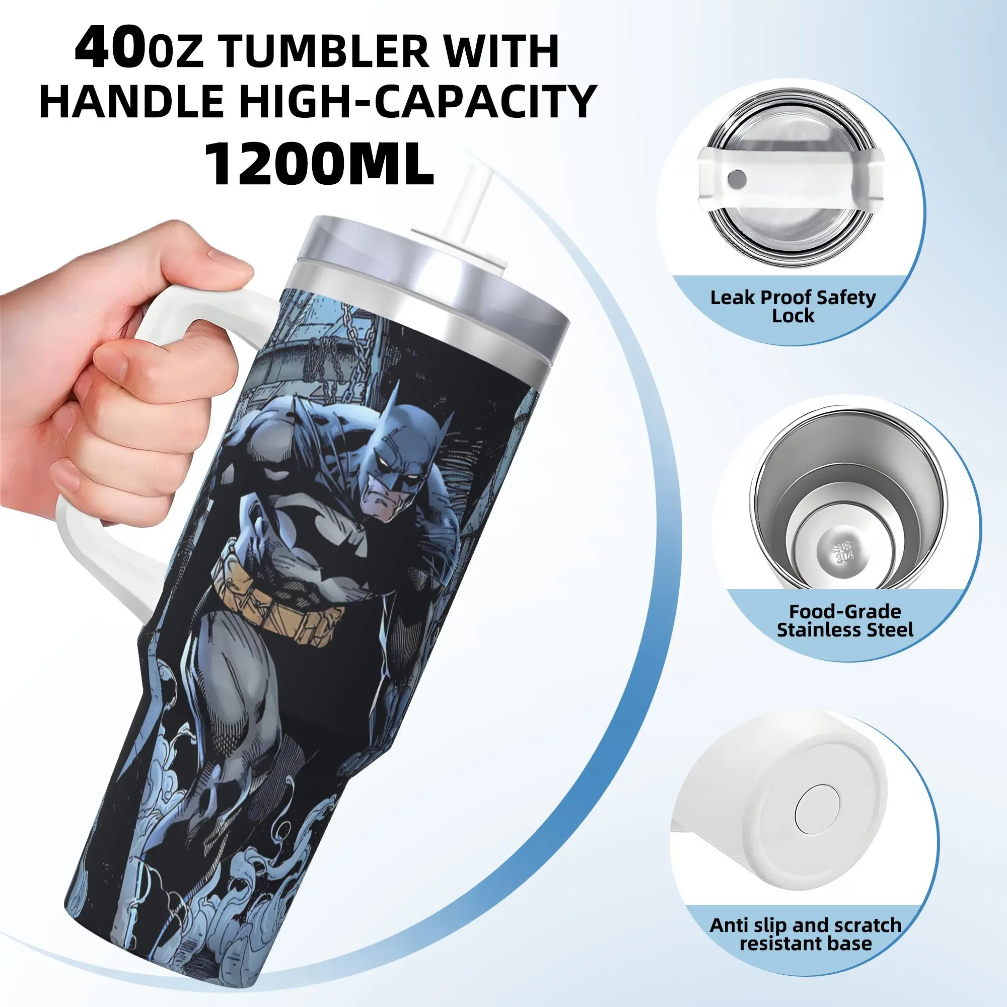 B-Batmans Cartoon Tumbler 3D Print Cold and Hot Water Bottle Heat Preservation Stainless Steel Coffee Mug Travelist Mugs Cup view 3