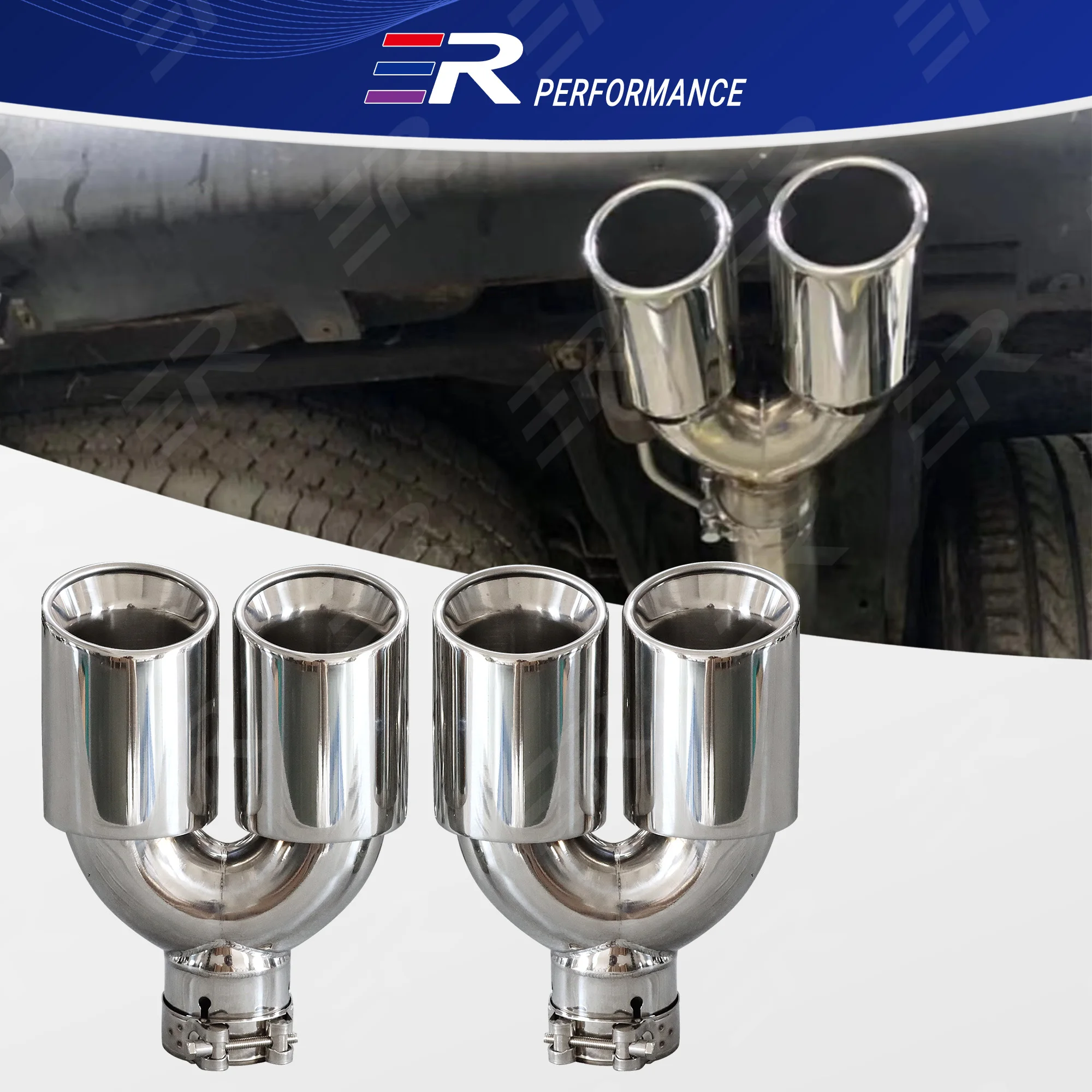 ER Stainless Steel Exhaust Tip Universal Car Modification Auto Muffler Modify Double Outlet auto engine parts
