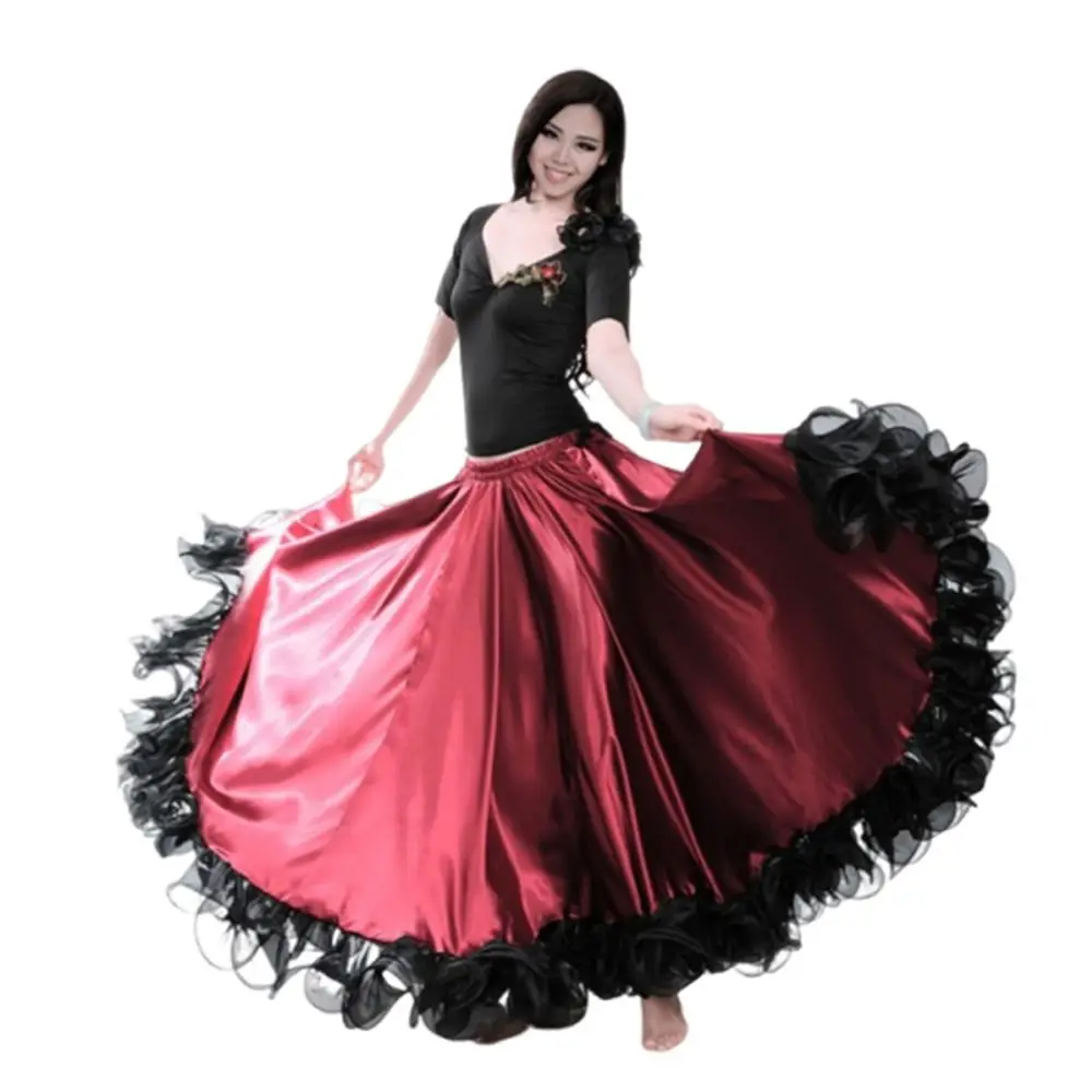 Moda liscia spagnola gonna di flamenco poliestere festa costumi di danza del ventre grande altalena sala da ballo danza Paso Doble vestito da ballo donna