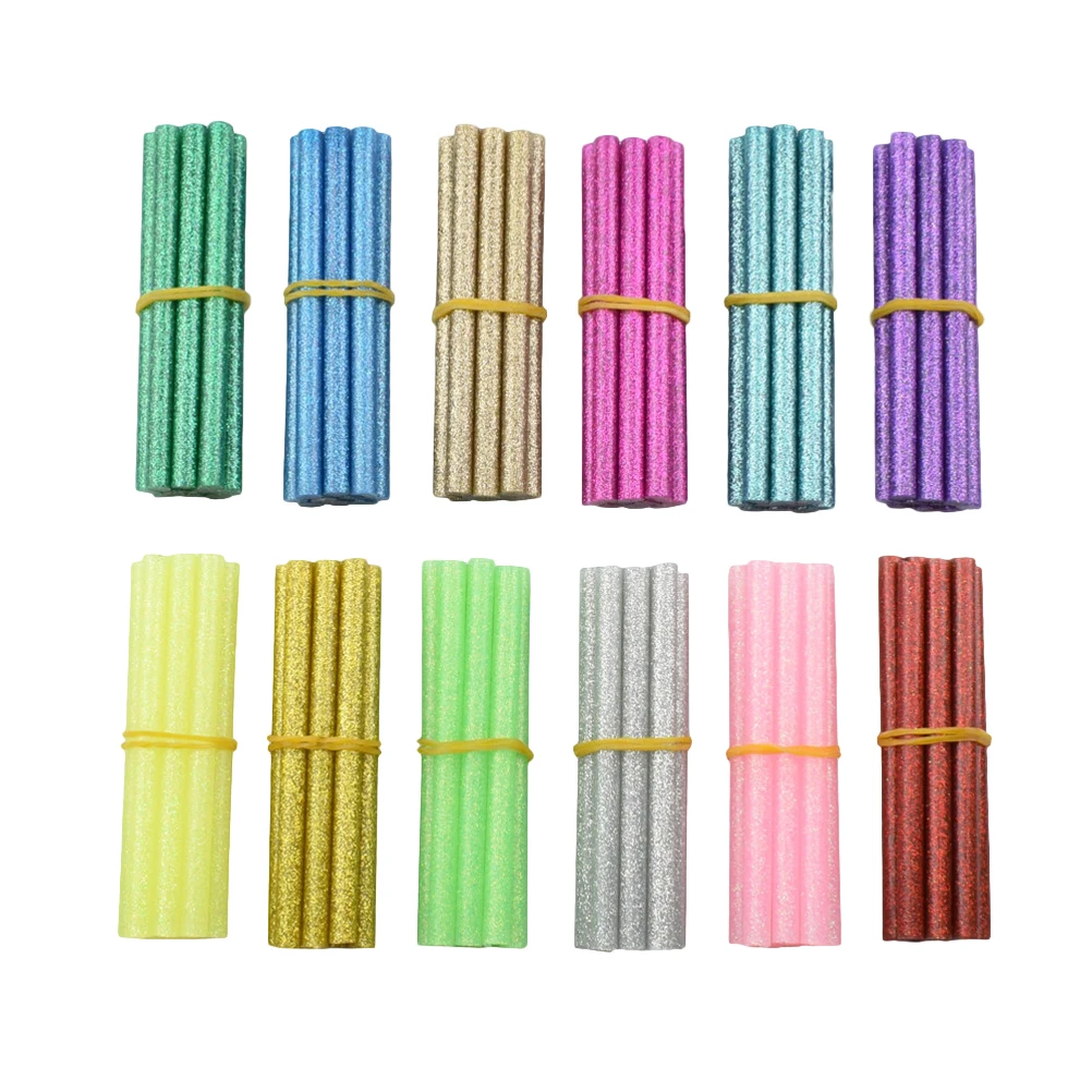 

60Pcs Glitter Hot Melt Adhesive Sticks 12 Color DIY Art Craft Bonding Filling Paper Glass Wood Plastics Fabric Metal Ceramics
