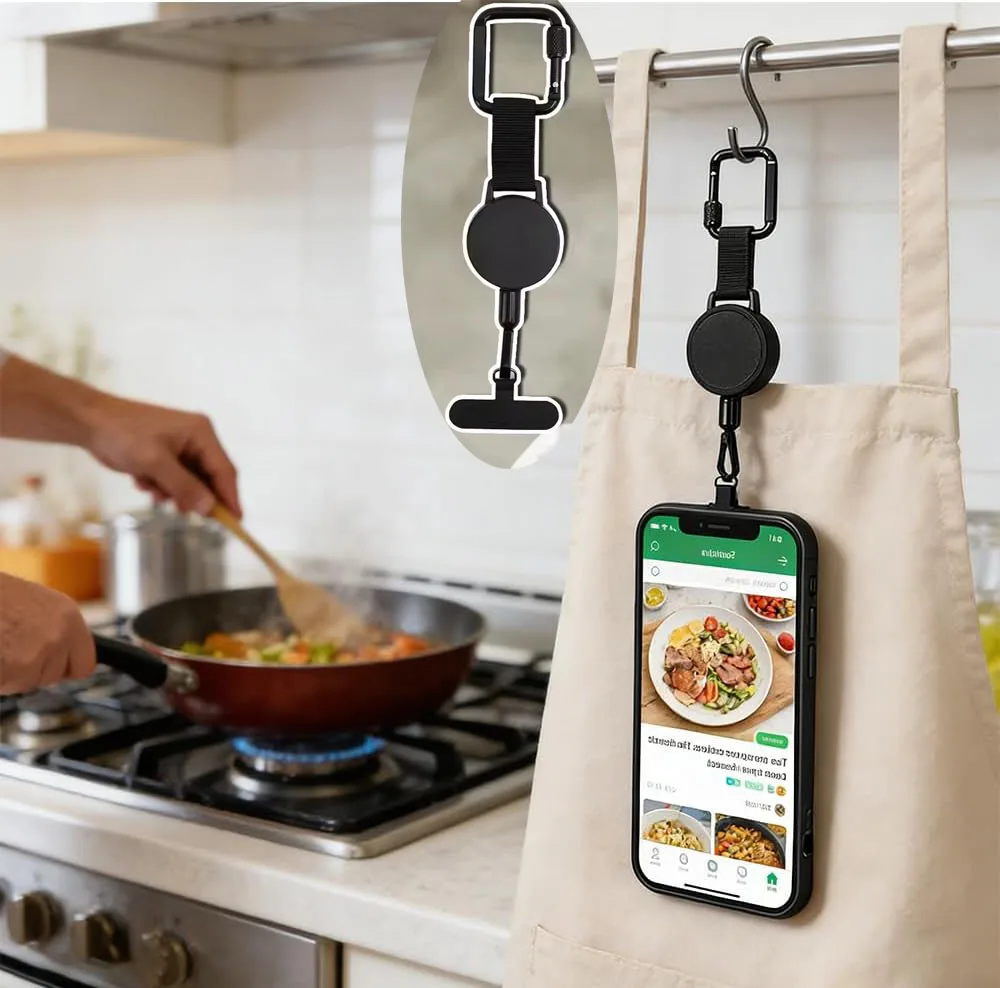 Retractable Anti-Theft Phone Holder Smartphone Safety Lanyard Stra with Carabiner Anti-Drop Harness for Hiking Cycling Climbing