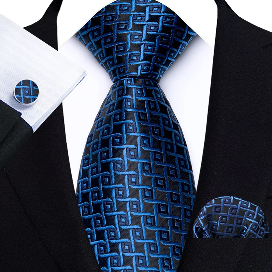 Mens Tie Hanky Cufflinks Set Stripes Plaid Pattern Necktie Hanky Cufflinks Set For Man Groom Wedding Business Party Accessories