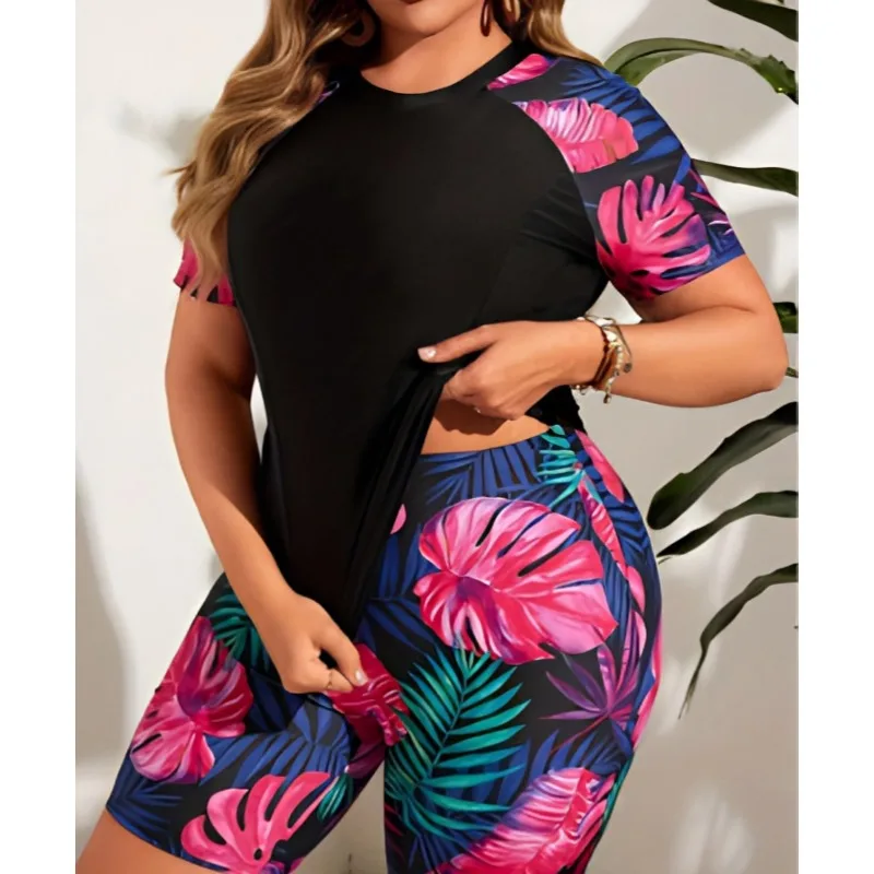 

2025 Two-Piece Swimsuit for Women, European and American Diving Suit, New Conservative Short Sleeve Boxer Sports Style