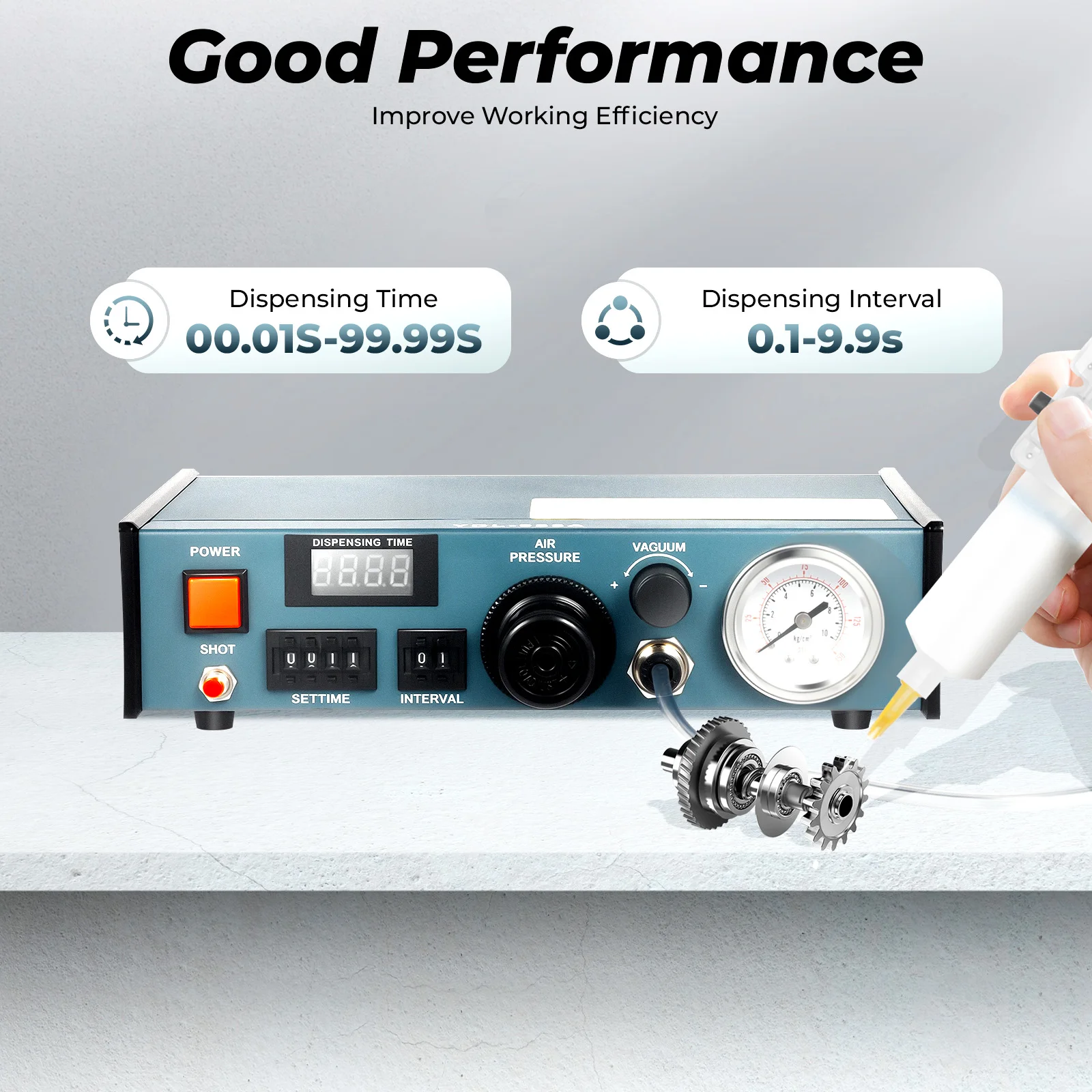 Dispenser di colla ad alta precisione Temporizzazione automatica 16 modalità Doppio interruttore per uso industriale Spina UE 220 V