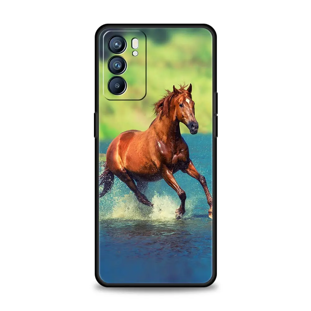 Running Horse Animal Phone Case For Oppo Reno8 Reno7 Reno6 Pro A54 5G Find X6 X5 A53 A52 A9 A15 A95 A17 A16 A76 A74 A57 Cover