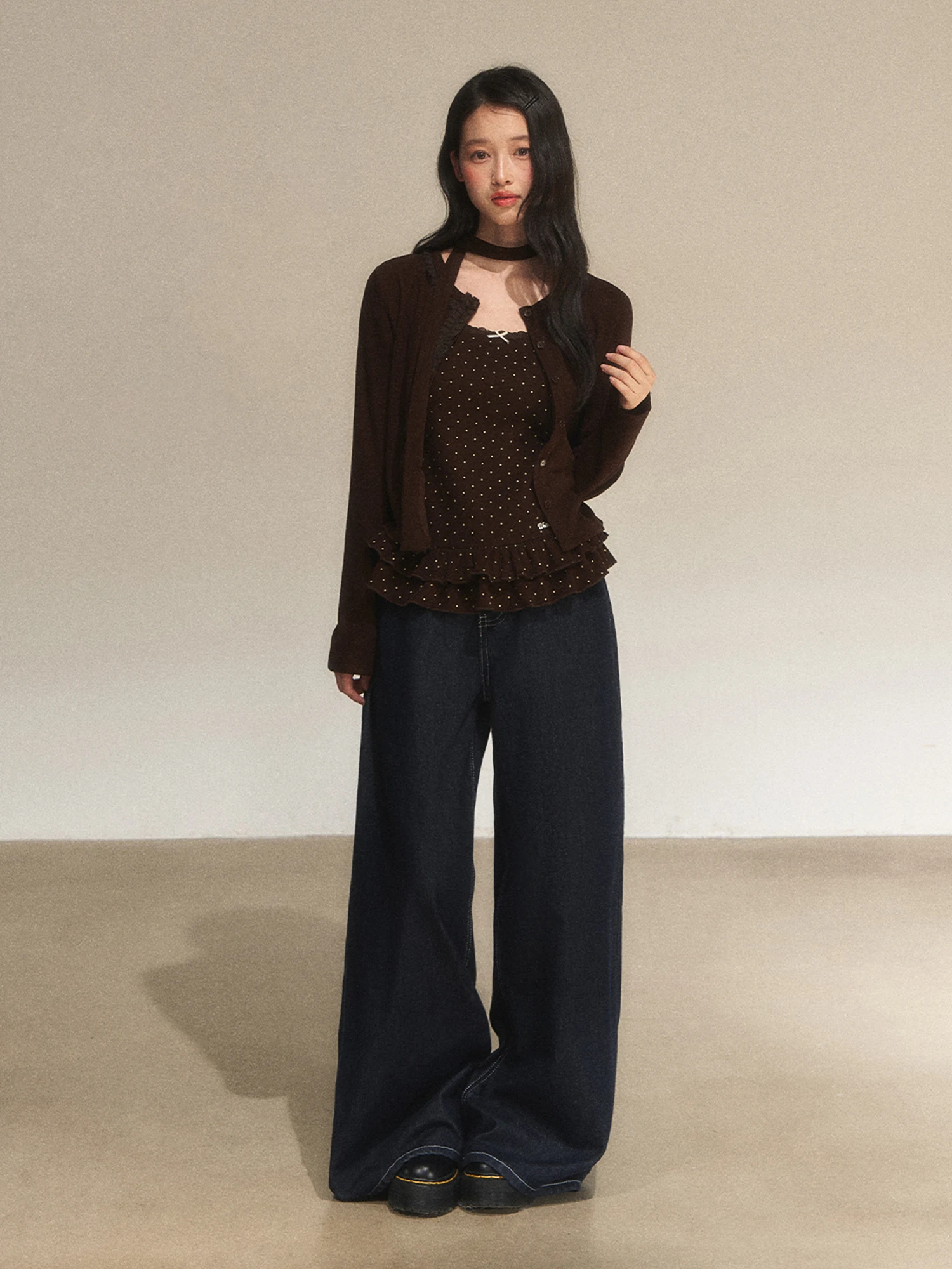 

Wedhub Polka Dot Ruffle Trim Csole Women's Vintage Sweet Inner Wear Strap Top 2025 New Sle Girl's Faion Lace