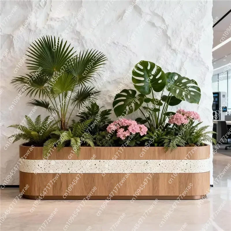 Outdoor Stainless Steel Galvanized Wood-Grain Flower Boxes Planters-Rust-Proof Light Luxury Commercial Street Ready-Made